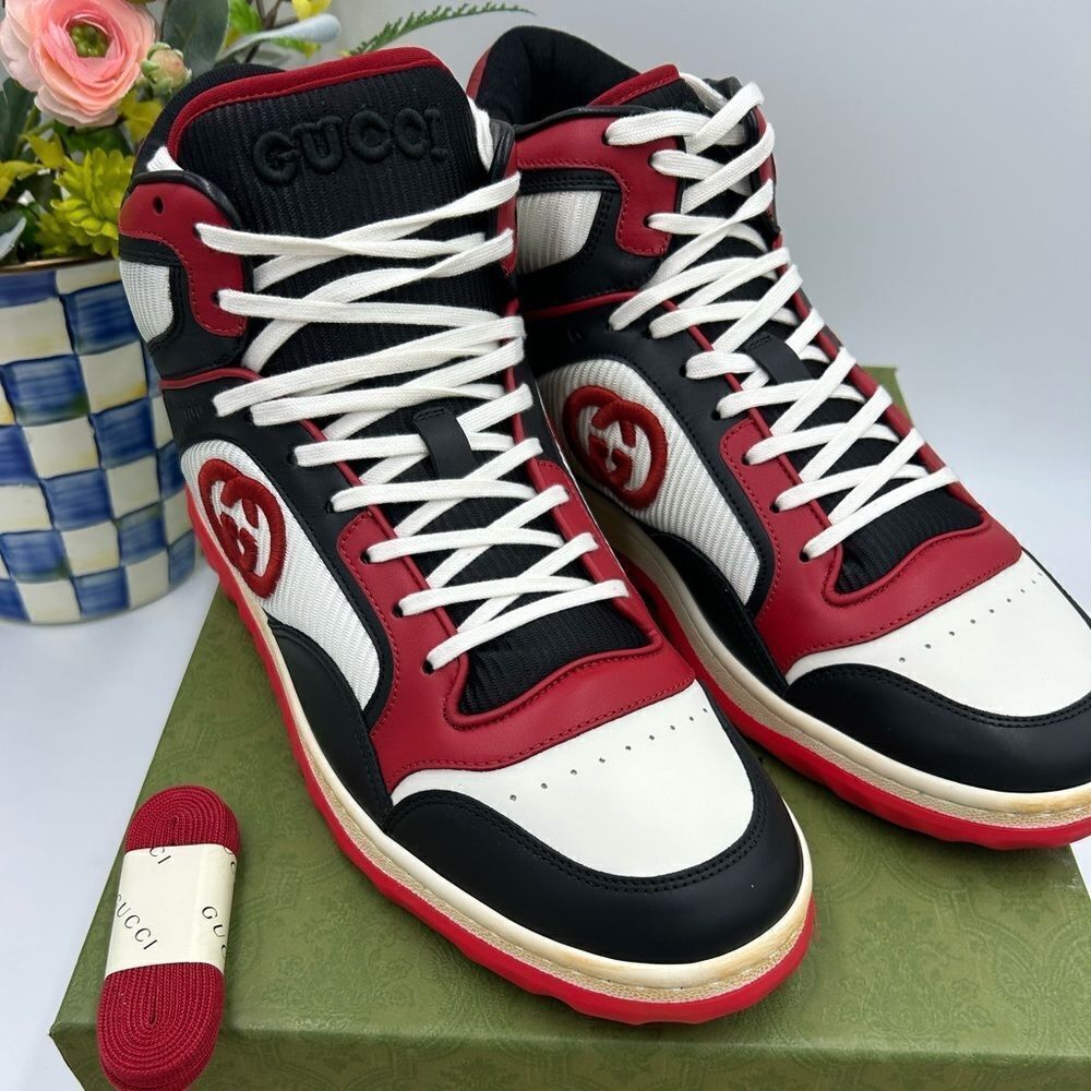 Men’s Gucci MAC 80 high top Leather sneakers Size 12 made in Italy - Picture 1 of 9